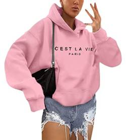 Minetom Hoodie Damen Kapuzenpullover Pullover Herbst Oberteil Langarm Casual Brief Gedruckt Sweatshirt Oberteile Tops A Rosa S von Minetom