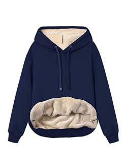 Minetom Hoodie Damen Kapuzenpullover mit Fleece Gefütterte Kuschelig Warmer Innenfutter Sweaterpullover Winter Warm Langarm Pullover Frauen Basic Outwear Fleecepullover mit Kapuze A Blau S von Minetom