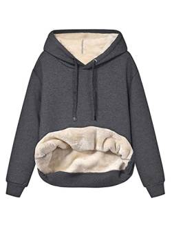 Minetom Hoodie Damen Kapuzenpullover mit Fleece Gefütterte Kuschelig Warmer Innenfutter Sweaterpullover Winter Warm Langarm Pullover Frauen Basic Outwear Fleecepullover mit Kapuze A Dunkelgrau XXL von Minetom