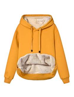 Minetom Hoodie Damen Kapuzenpullover mit Fleece Gefütterte Kuschelig Warmer Innenfutter Sweaterpullover Winter Warm Langarm Pullover Frauen Basic Outwear Fleecepullover mit Kapuze A Gelb M von Minetom