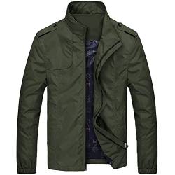 Minetom Jacke Herren Bomberjacke Langarm Übergangsjacke Leichte Fliegerjacke Stehkragen Pilotenjacke Herbst Frühling Business Blouson mit Taschen C Grün 4XL von Minetom