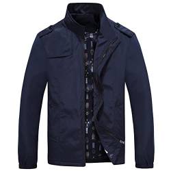 Minetom Jacke Herren Bomberjacke Langarm Übergangsjacke Leichte Fliegerjacke Stehkragen Pilotenjacke Herbst Frühling Business Blouson mit Taschen C Marine XL von Minetom