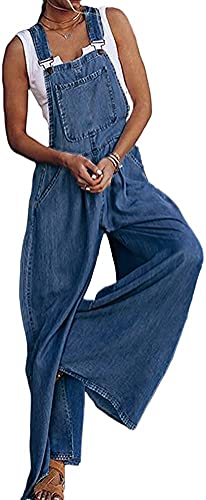 Minetom Jeanslatzhose Damen Jeans Overall Jumpsuit Hosenanzug Einteiler Latzhose Jeans Lange Hose Denim Playsuit Jeans Vintage Hoseanzug D Blau M von Minetom