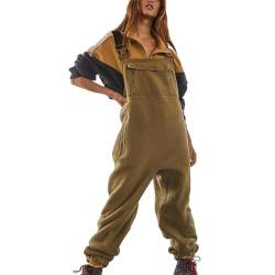 Minetom Jumpsuits Für Damen Lässiger Latzhose Arbeitshose Fleece Warme Overalls Winter Latzhosen Mit Taschen Retro Haremshose Verstellbare Riemen A Khaki M von Minetom