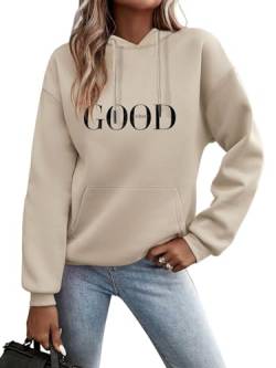 Minetom Kapuzenpullover Damen Hoodie Sweatshirt mit Kapuze Langarmshirt Pulli Oberteile Herbst Winter Frauen Briefe Drucken Freizeit Sport Fitness Outdoor Casual Style D Beige L von Minetom