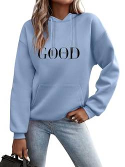 Minetom Kapuzenpullover Damen Hoodie Sweatshirt mit Kapuze Langarmshirt Pulli Oberteile Herbst Winter Frauen Briefe Drucken Freizeit Sport Fitness Outdoor Casual Style D Blau XS von Minetom