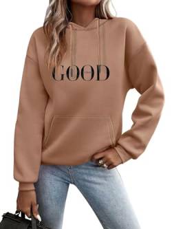 Minetom Kapuzenpullover Damen Hoodie Sweatshirt mit Kapuze Langarmshirt Pulli Oberteile Herbst Winter Frauen Briefe Drucken Freizeit Sport Fitness Outdoor Casual Style D Braun S von Minetom