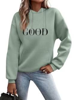 Minetom Kapuzenpullover Damen Hoodie Sweatshirt mit Kapuze Langarmshirt Pulli Oberteile Herbst Winter Frauen Briefe Drucken Freizeit Sport Fitness Outdoor Casual Style D Grün XXL von Minetom