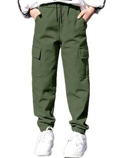 Minetom Kinder Mädchen Cargohose Jogginghose Sporthose Jogger Trainingshose Mit Taschen Unisex Streetwear Freizeit Loungehose Cargo Hose F Armeegrün 130 von Minetom