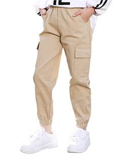 Minetom Kinder Mädchen Cargohose Jogginghose Sporthose Jogger Trainingshose Mit Taschen Unisex Streetwear Freizeit Loungehose Cargo Hose F Khaki 150 von Minetom