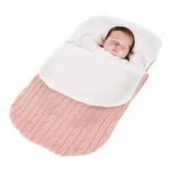 Minetom Kinderwagen Baby Schlafsack Stricken Winter Buggy Babyschale Winterfußsack Weich Warmes Plüsch Draussen Fußsack Babydecke Footmuff Rosa 38 * 68 cm von Minetom