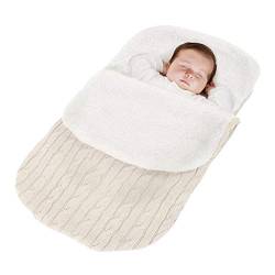 Minetom Kinderwagen Baby Schlafsack Stricken Winter Buggy Babyschale Winterfußsack Weich Warmes Plüsch Draussen Fußsack Babydecke Footmuff Weiß 38 * 68 cm von Minetom