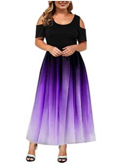Minetom Langes Kleid Damen Kleid Frauen Elegant Große Größen Party Festlich Kleider Übergröße Freizeitkleid I Violett XL von Minetom