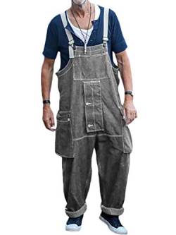 Minetom Latzhose Herren Jeans Latzhose Overall Arbeitshosen Lange Jeanshose Retro Denim Arbeitslatzhose Jumpsuit Multifunktion Hose Arbeitskleidung A Grau XXL von Minetom