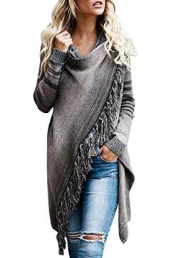 Minetom Mantel Damen Poncho Cape Mit Rollkragen Pullover Unregelmäßig Stricken Pullover Sweater Top Winter Strickpullover Gestrickt Umhang A Braun DE 38 von Minetom