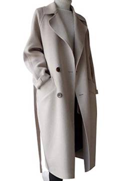 Minetom Mantel für Damen Lang Wollmantel Trenchcoat Oversize Warm Parka Jacke Blazermantel mit Reverskragen Taschen Wintermantel D Beige 42 von Minetom