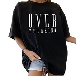 Minetom Oversize T-Shirt Damen Elegante Rundhals Kurzarm Tops Lässig Lose Sommer Oberteile Mode Vintage Drucken Bluse Streetwear Lang Pullover Sweatshirt Teenager Mädchen Tunika Tops B Schwarz S von Minetom