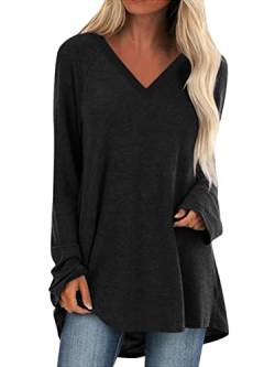 Minetom Oversized T-Shirt Damen Langarm Locker Sommer Longshirt Oberteile Sommer Lang Tee Shirt Tunika Casual Langarmshirt Lässig Basic Bluse Einfarbig Sweatshirt Für Frauen D Schwarz S von Minetom