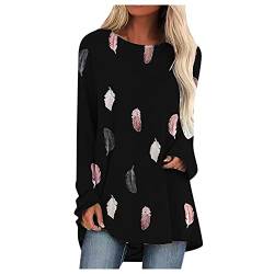 Minetom Oversized T-Shirt Damen Langarm Locker Sommer Longshirt Oberteile Sommer Lang Tee Shirt Tunika Casual Langarmshirt Lässig Basic Bluse Einfarbig Sweatshirt Für Frauen L Schwarz L von Minetom