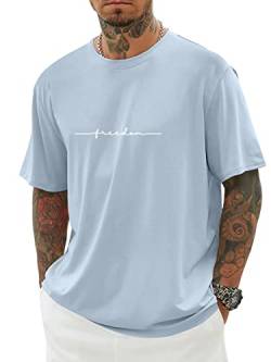 Minetom Oversized Tshirt Herren Rundhals Kurzarm Lose Sommer Oberteile Mode T-Shirt mit Freedom Kreativen Grafik Buchstaben Vintage Drucken Streetwear Sport Casual Lang Tops D Blau L von Minetom