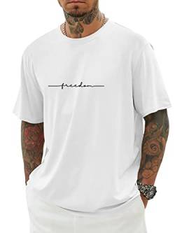 Minetom Oversized Tshirt Herren Rundhals Kurzarm Lose Sommer Oberteile Mode T-Shirt mit Freedom Kreativen Grafik Buchstaben Vintage Drucken Streetwear Sport Casual Lang Tops D Weiß M von Minetom