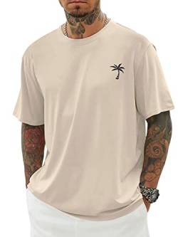 Minetom Oversized Tshirt Herren Rundhals Kurzarm Lose Sommer Oberteile Mode T-Shirt mit Grafik Kreativen Buchstaben Vintage Drucken Streetwear Sport Casual Lang Tops C Aprikose L von Minetom