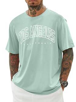 Minetom Oversized Tshirt Herren Rundhals Kurzarm Lose Sommer Oberteile Mode T-Shirt mit Los Angeles Grafik Kreativen Buchstaben Vintage Drucken Streetwear Sport Casual Lang Tops A Grün L z von Minetom