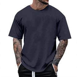 Minetom Oversized Tshirt Herren Rundhals Kurzarm Oberteil Weit Geschnittenes Longshirt Basic Vintage Clothes Gym T-Shirt Herren Oversize Fit Sweatshirt Top Locker Sommer Outfit A Marineblau L von Minetom