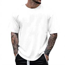 Minetom Oversized Tshirt Herren Rundhals Kurzarm Oberteil Weit Geschnittenes Longshirt Basic Vintage Clothes Gym T-Shirt Herren Oversize Fit Sweatshirt Top Locker Sommer Outfit A Weiß XL von Minetom