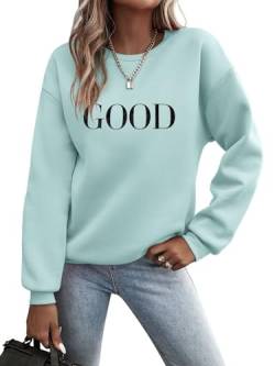 Minetom Pullover Damen Herbst Sweatshirt Briefe Drucken Langarm Rundhals Pulli Locker Casual Oberteil Sport Streetwear Sweatshirt ohne Kapuze Herbst Winter Outfit Frauen A Hellgrün M von Minetom