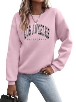 Minetom Pullover Damen Sweatshirt Briefe Drucken Langarm Rundhals Pulli Herbst Winter Frauen Buchstaben Druck Locker Casual Oberteil Sport Streetwear Sweatshirts ohne Kapuze Bluse Tops B Rosa XL von Minetom