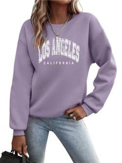 Minetom Pullover Damen Sweatshirt Briefe Drucken Langarm Rundhals Pulli Herbst Winter Frauen Buchstaben Druck Locker Casual Oberteil Sport Streetwear Sweatshirts ohne Kapuze Bluse Tops B Violett L von Minetom