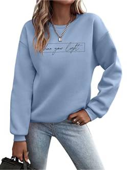 Minetom Pullover Damen Sweatshirt Briefe Drucken Langarm Rundhals Pulli Herbst Winter Frauen Buchstaben Druck Locker Casual Oberteil Sport Streetwear Sweatshirts ohne Kapuze Bluse Tops C Blau S von Minetom