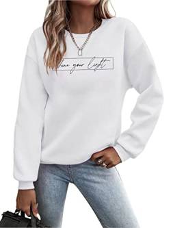 Minetom Pullover Damen Sweatshirt Briefe Drucken Langarm Rundhals Pulli Herbst Winter Frauen Buchstaben Druck Locker Casual Oberteil Sport Streetwear Sweatshirts ohne Kapuze Bluse Tops C Weiß L von Minetom