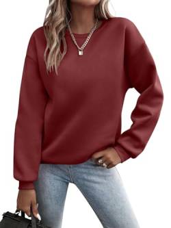 Minetom Pullover Damen Sweatshirt Einfarbige Langarm Rundhals Pulli Herbst Winter Frauen Locker Casual Oberteil Sport Streetwear Sweatshirts ohne Kapuze LangarmshirtB WeinrotS von Minetom