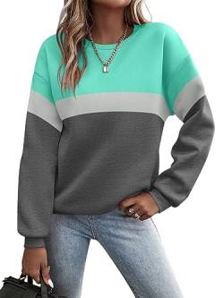 Minetom Pullover Damen Sweatshirt Farbblock Langarm Rundhals Pulli Herbst Winter Frauen Locker Casual Oberteil Sport Streetwear Sweatshirts ohne Kapuze Langarmshirt A Dunkelgrau M von Minetom