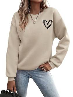 Minetom Pullover Damen Sweatshirt mit Liebe Drucken Langarm Rundhals Pulli Locker Casual Oberteil Sport Streetwear Sweatshirts ohne Kapuze Bluse Tops Herbst Winter Frauen A Beige M von Minetom