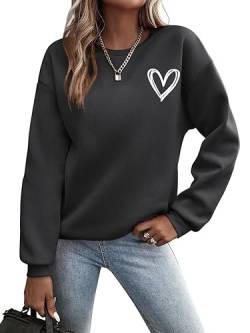 Minetom Pullover Damen Sweatshirt mit Liebe Drucken Langarm Rundhals Pulli Locker Casual Oberteil Sport Streetwear Sweatshirts ohne Kapuze Bluse Tops Herbst Winter Frauen A Schwarz M von Minetom