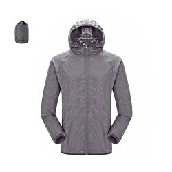 Minetom Regenjacke Damen Herren Unisex Wasserdicht Atmungsaktiv Leicht Regenmantel Windbreaker Packbar Dünne Windjacke mit Kapuze Taschen Outdoor Wandern Sportjacke A Grau M von Minetom