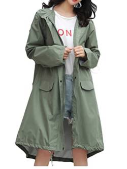 Minetom Regenjacke Damen Wasserdicht Regenmantel Mit Kapuze Unisex Winddicht Leicht Übergangsjacke Atmungsaktiv Mantel Jacke Lang Outdoor Freizeitjacke A Armeegrün XL von Minetom