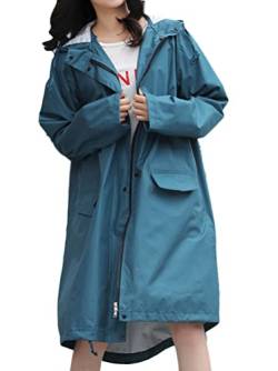 Minetom Regenjacke Damen Wasserdicht Regenmantel Mit Kapuze Unisex Winddicht Leicht Übergangsjacke Atmungsaktiv Mantel Jacke Lang Outdoor Freizeitjacke A Blau L von Minetom