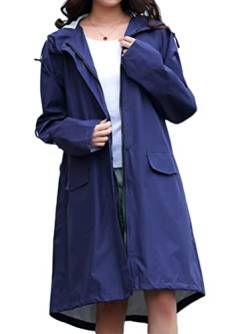 Minetom Regenjacke Damen Wasserdicht Regenmantel Mit Kapuze Unisex Winddicht Leicht Übergangsjacke Atmungsaktiv Mantel Jacke Lang Outdoor Freizeitjacke A Marine L von Minetom