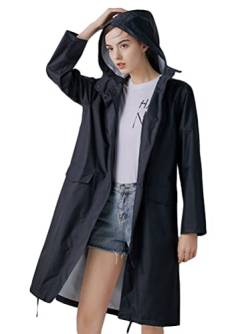 Minetom Regenjacke Damen Wasserdicht Regenmantel Mit Kapuze Unisex Winddicht Leicht Übergangsjacke Atmungsaktiv Mantel Jacke Lang Outdoor Freizeitjacke A Schwarz L von Minetom