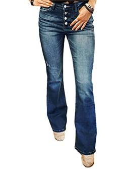 Minetom Schlaghosen Damen Jeans Bootcut Hosen Stretch Denim Jeanshose Casual Retro Flared Pants K Dunkelblau L von Minetom