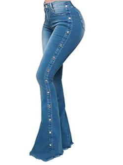 Minetom Schlaghosen Damen Jeans Bootcut Hosen Stretch Denim Jeanshose Casual Retro Hohe Taille Flared Pants G Blau M von Minetom