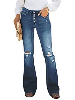 Minetom Schlaghosen Damen Jeans Bootcut Hosen Stretch Denim Jeanshose Casual Retro Hohe Taille Flared Pants N Dunkelblau XXL von Minetom