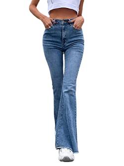 Minetom Schlaghosen Damen Jeans Bootcut Hosen Stretch Denim Jeanshose Casual Retro Hohe Taille Flared Pants P Blau M von Minetom