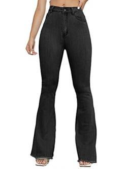 Minetom Schlaghosen Damen Jeans Bootcut Hosen Stretch Denim Jeanshose Casual Retro Hohe Taille Flared Pants P Schwarz M von Minetom