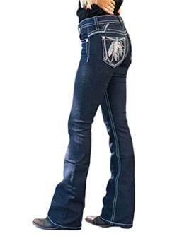 Minetom Schlaghosen Damen Jeans Bootcut Jeanshose Lose Stretch Hose Stretch Denim Hosen Hohe Taille Flared Pants B Blau L von Minetom