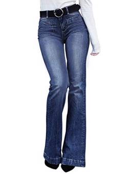 Minetom Schlaghosen Damen Jeans Hosen Stretch Skinny Destroyed Style Denim Jeanshose Retro Loch Hohe Taille Flared Pants D Blau XL von Minetom